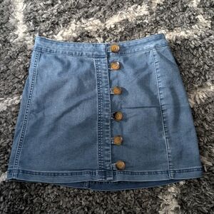 Free People Blue Button-Down Mini Skirt